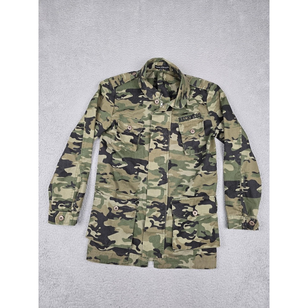 Young & Reckless Jacket Mens S Green Camouflage Military Cotton Twill Full Zip